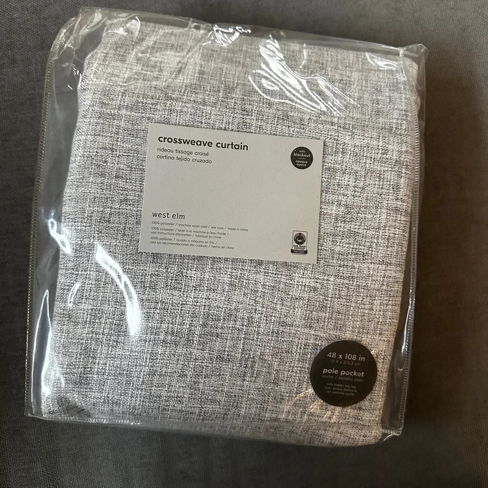 NIB West Elm Crossweave Blackout Curtain in Stone White 48 X 108 Single Panel